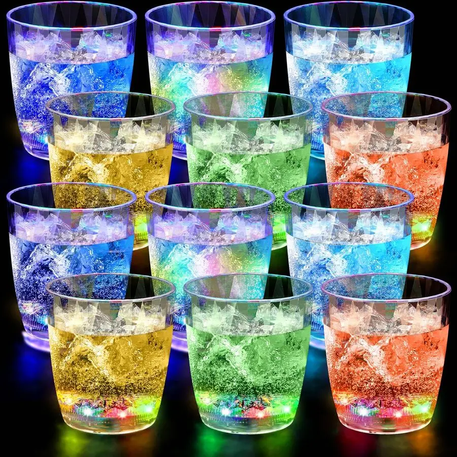 

Светящиеся пластиковые стаканы 10 унций с LED-подсветкой для вечеринок, активируемые жидкостью, неоновые разноцветные рюмки для напитков