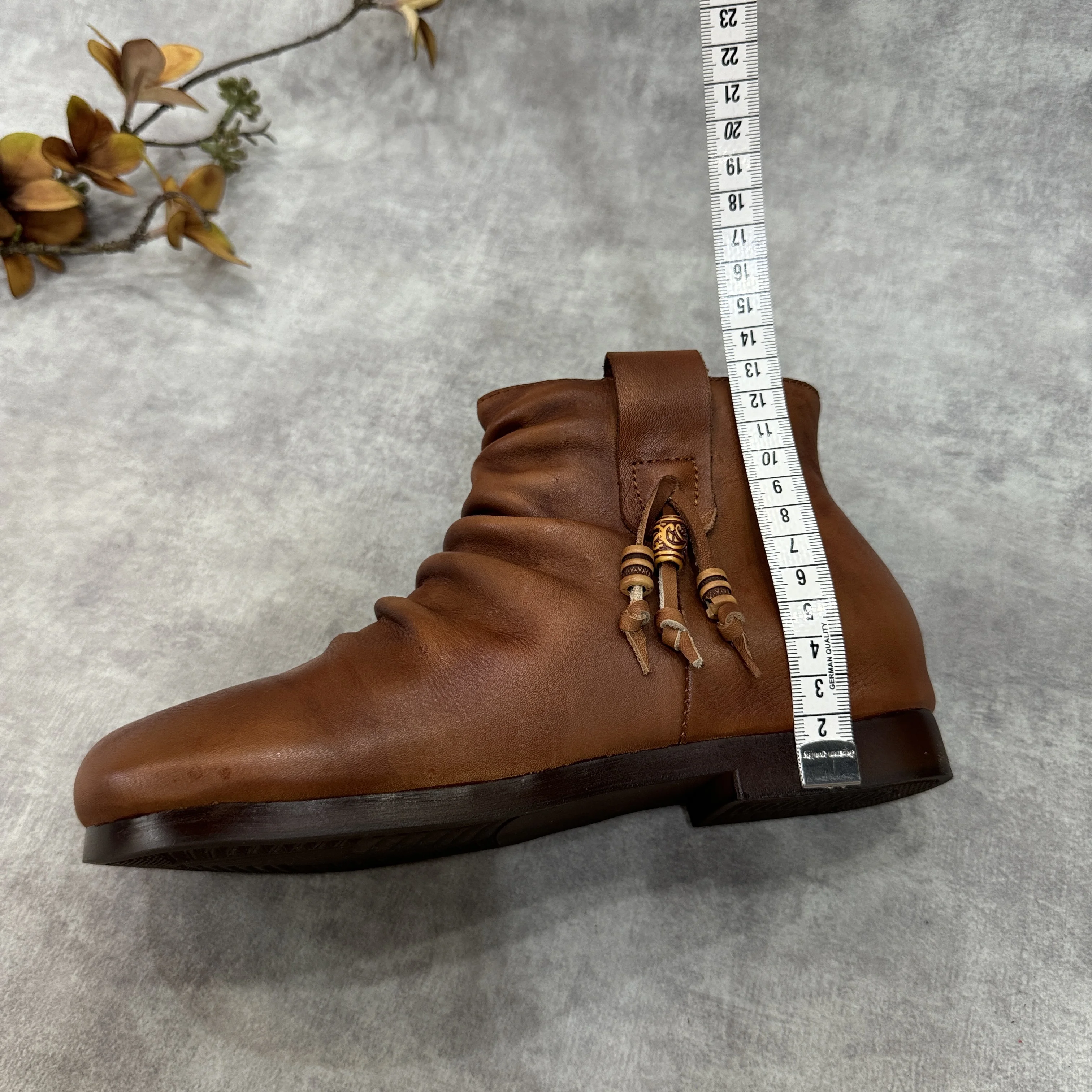 Birkuir ريترو كبير رئيس مطوي حذاء من الجلد للنساء شرابة سحابات كعب منخفض أحذية بوت قصيرة فاخرة جلد طبيعي الديكور الأحذية #4