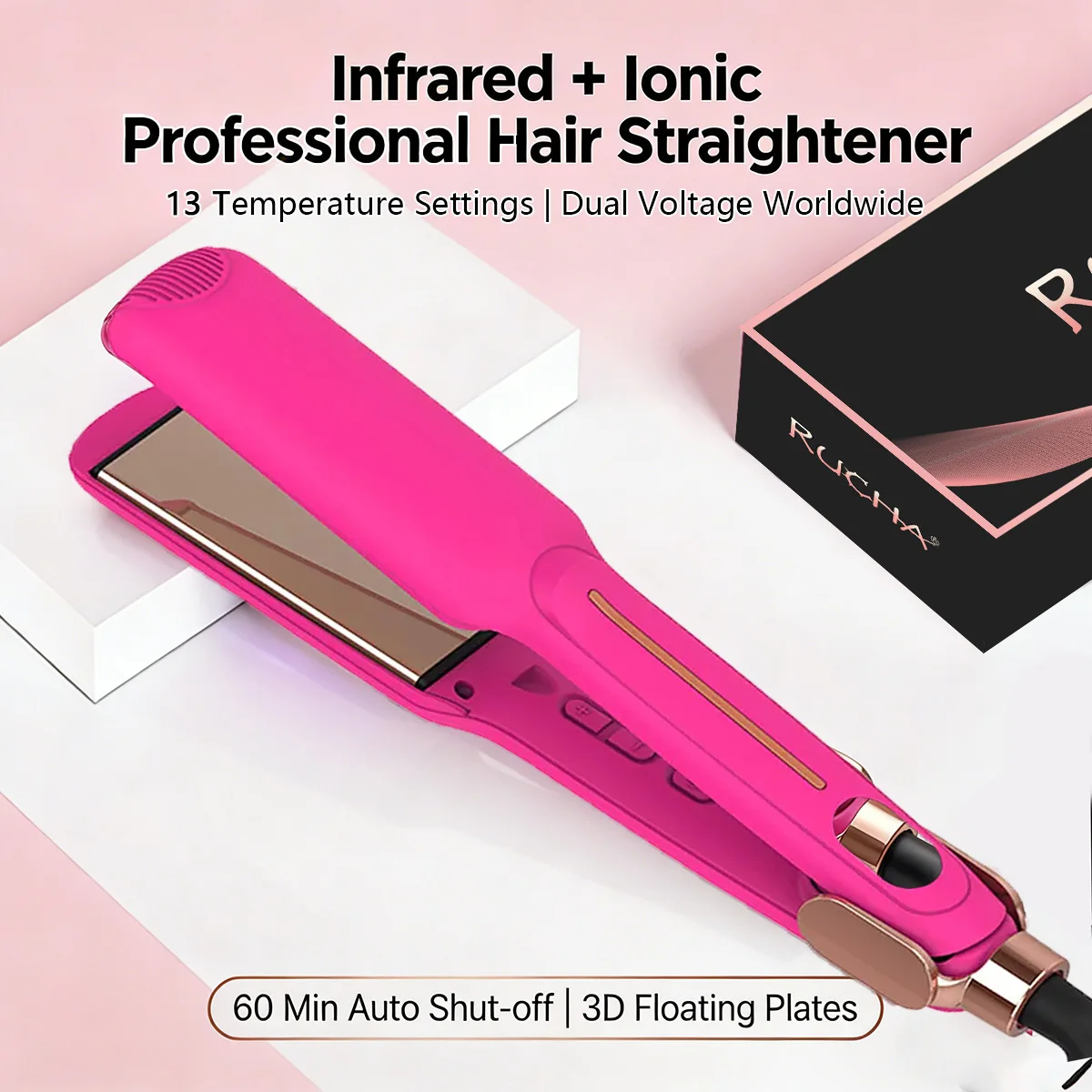 

Выпрямитель для волос женский 450 ℉ Титановый розовый инфракрасный утюжок для выпрямления волос, быстрый нагрев за 30 секунд и функция завивки 2-в-1