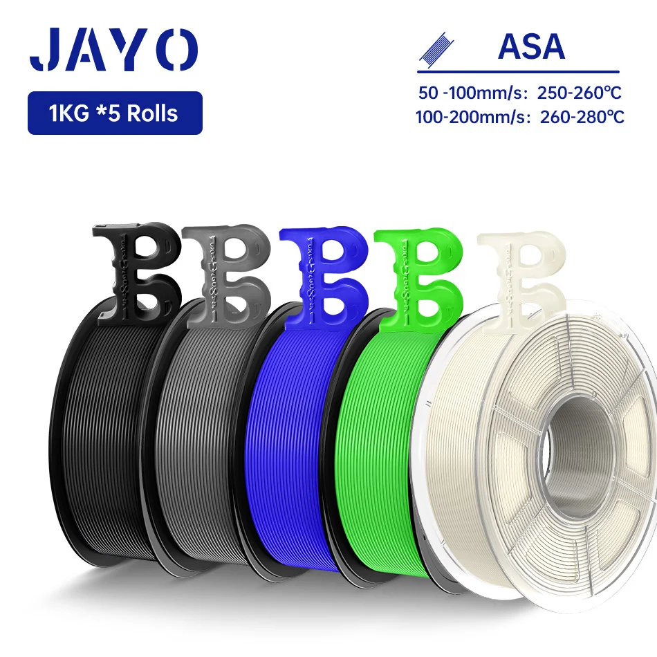 JAYO 3D Filament ASA 1,75mm 5KG Hitze- und Witterungsbeständiges ASA 3D-Drucker-Filament Perfekt für den Druck von Funktionellen Außenteilen