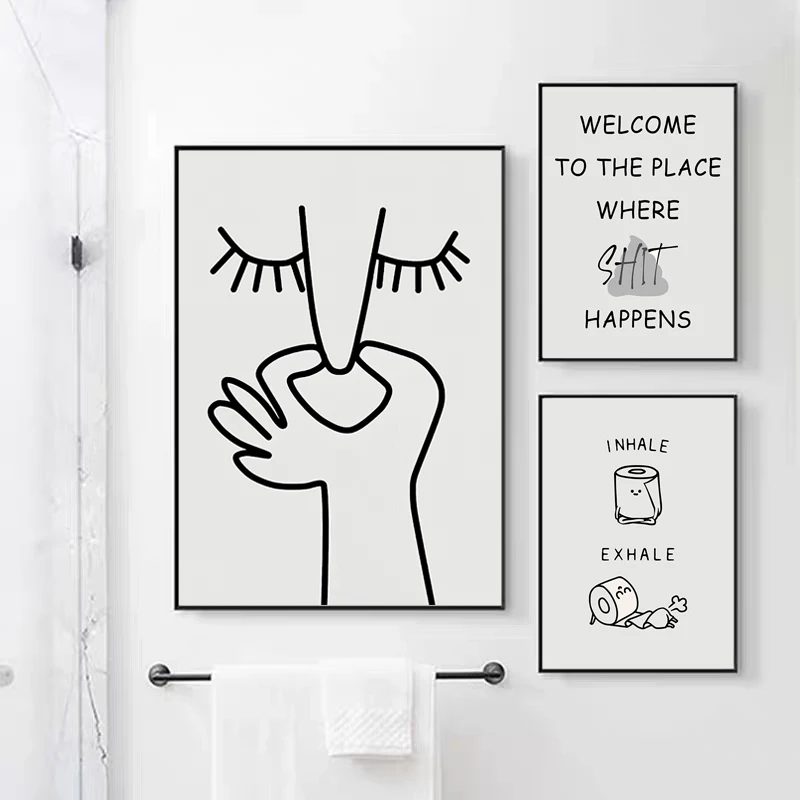 Abstract Humour Bad Smell Funny Bathroom Poster Black White Prints Canvas Painting Wall Art Pictures WC Toilet Room Decor