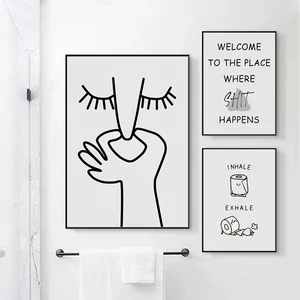Humor abstracto Mal olfático Póster de baño divertido estampados blancos negros Pintura Pintura Arte de pared Fotografías WC Decoración de la sala del baño 10 mejores inodoros de ventas pinturas divertidas - №7