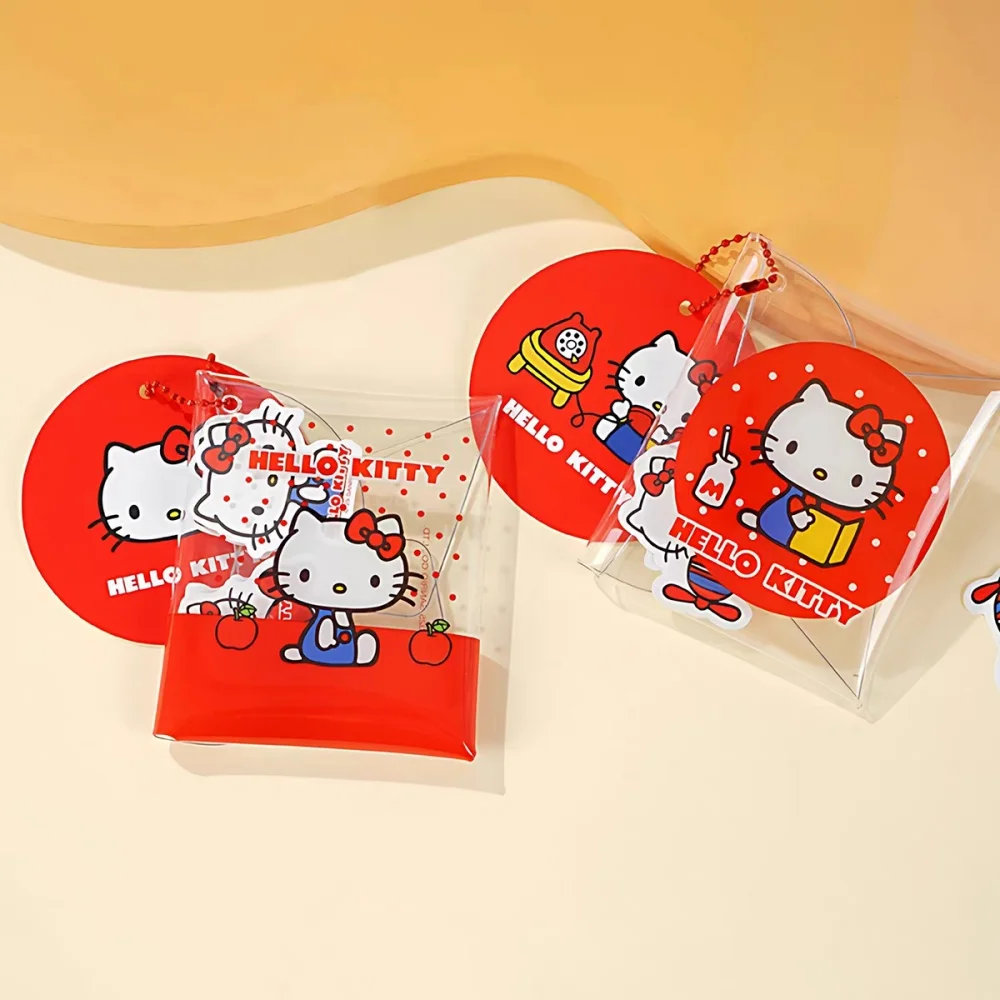 Mini bolsa de armazenamento genuína hello kitty inclui 8 peças de adesivos sanrio desenho animado kt gato pvc multifuncional dobrável bolsa de recepção