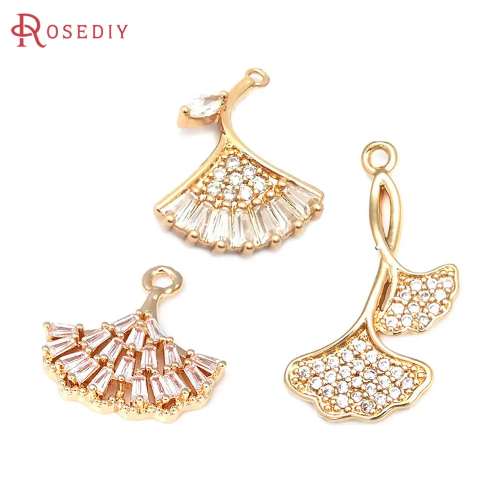 High Quality 18K Gold Color Brass and Zircon Ginkgo Biloba Leaves Charms Pendants Jewelry Making Diy Findings Accessories