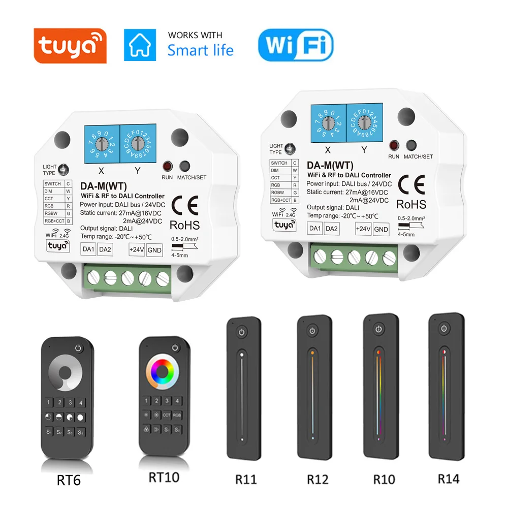 Tuya WiFi RF DALI Converter Controller Dimmer DIM CCT RGB RGBW RGB + CCT Strip 2.4G Remote Smart Life APP Control per Alexa Google