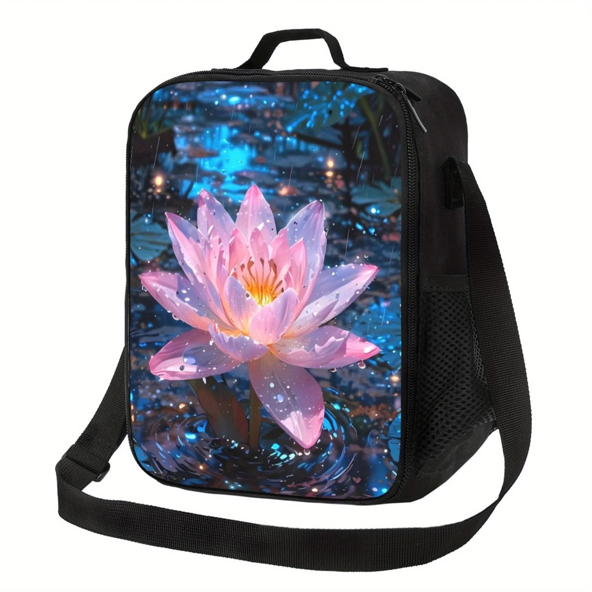 

1pc Pink for Lotus Pattern, Portable Reusable Cooler Bag, Thermal Lunch Bag, Essential for Camping Picnic Beach, Suitable