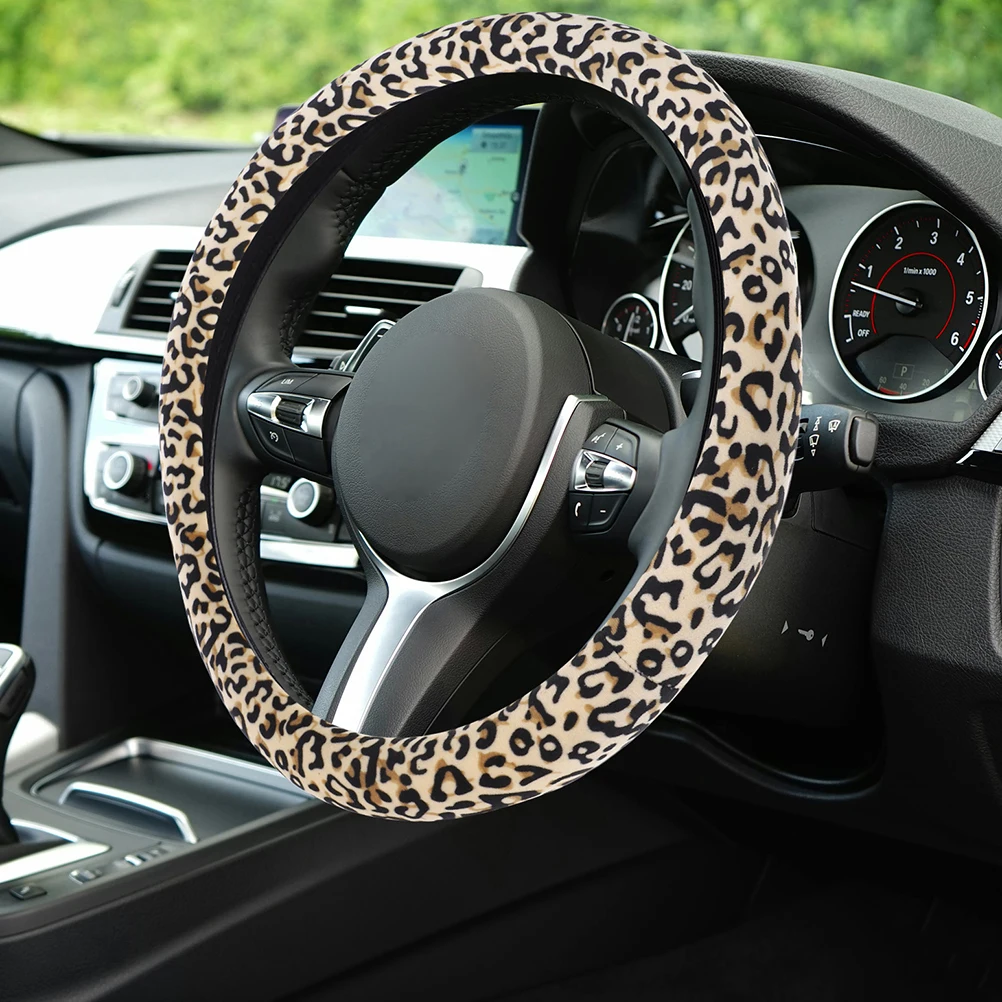 

Leopard Print Steering Wheel Cover For Cars Trucks Soft Non-Slip Cozy Grip Protective Easy Install Universal Fit
