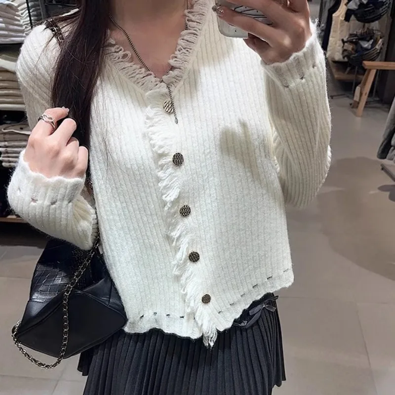 여성용 브이넥 가디건 젊은 소녀 캐주얼 한국 스타일 솔리드 봄 가을 올매치 대학 스타일 편안하고 인기 있는