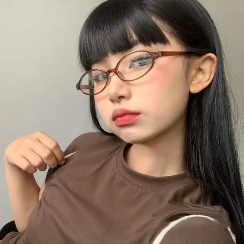 Retro Owalne Okulary Damskie Dziewczęce Y2K Czerwono-Zielona Oprawka Okulary Dekoracyjne Komputerowe Anty-niebieskie Okulary do Jazdy na Wybrzeżu