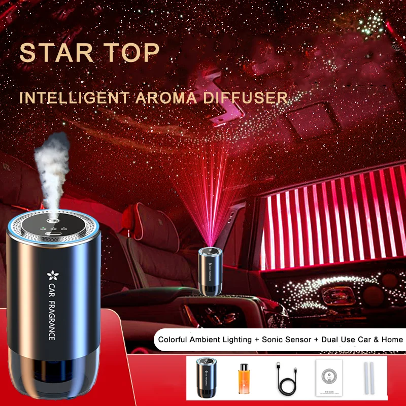 Car Air Refresher with LED Light Starry Projection Light Home Perfume Auto Air Purifier Aromatherapy Car Accessory For Tesla