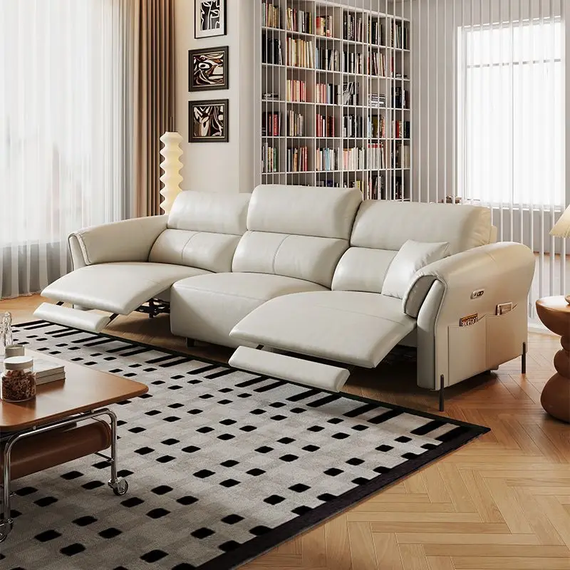 Italian minimalist sofa small apartment light luxury modern simple leather sofa living room electric sofa