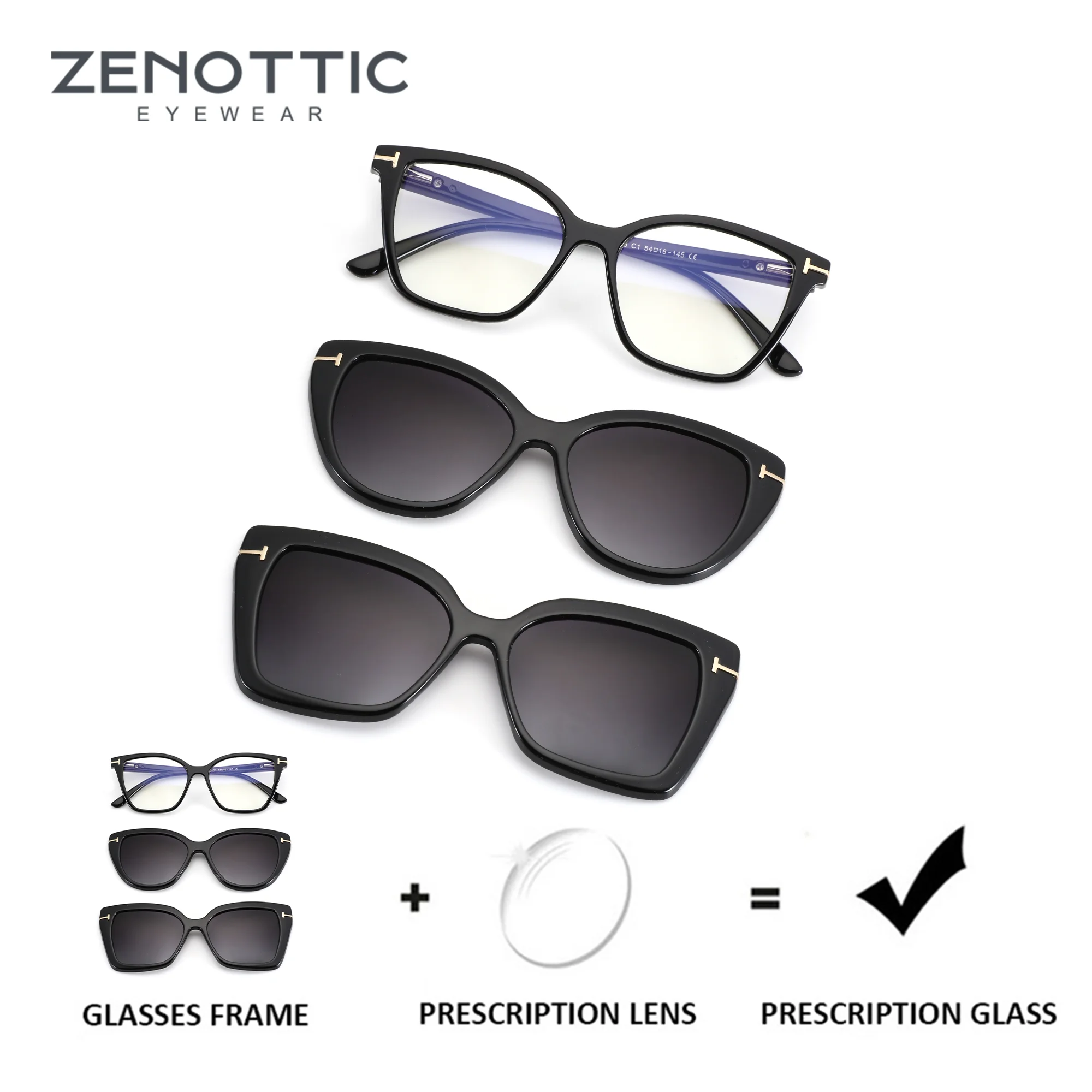 

ZENOTTIC (размер S), магнитные клипсы, очки «кошачий глаз», очки по рецепту для женщин, поляризационные оптические солнцезащитные очки с защитой UV400