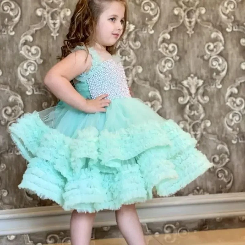 Custom Luxury Dress Women Wedding Guest Dress Girls Wedding Gown Luxurious Birthday Party Dress Pageant Runway Pearl Ruffle