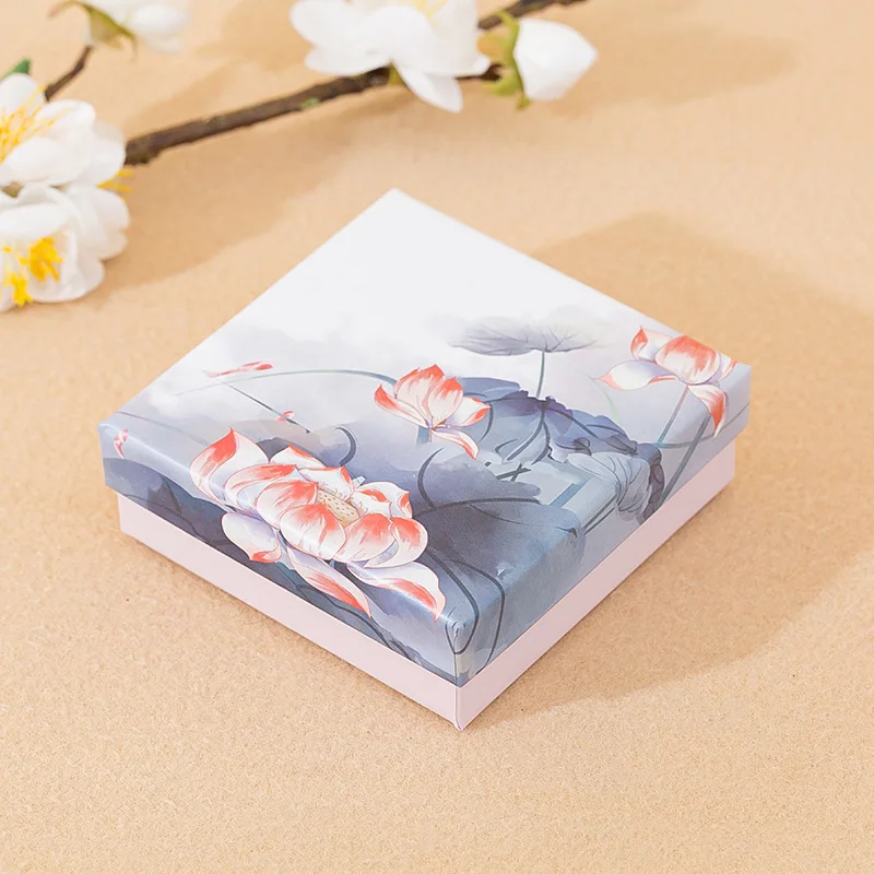 12pcs Chinoiserie Lotus Gift Box Jewelry Necklace Earrings Display For Wedding Valentine's Day Favors Packaging Case