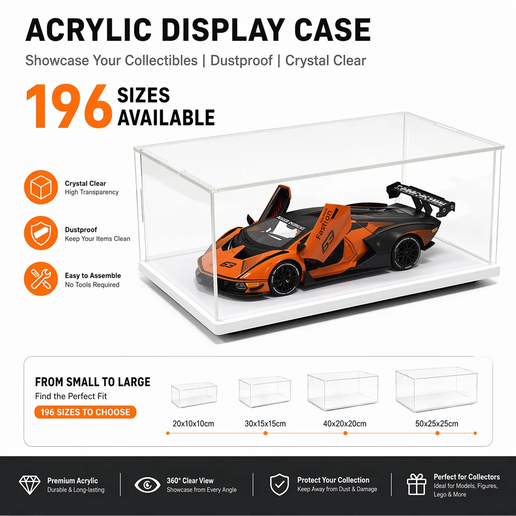 1pc Clear White Base Acrylic Display Box Dustproof Storage Display Cabinet, Suitable for Car Models/Toys/Collectibles