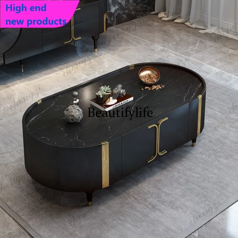 QQ Italian light luxury coffee table TV cabinet combination high-end living room designer rock slab coffee table