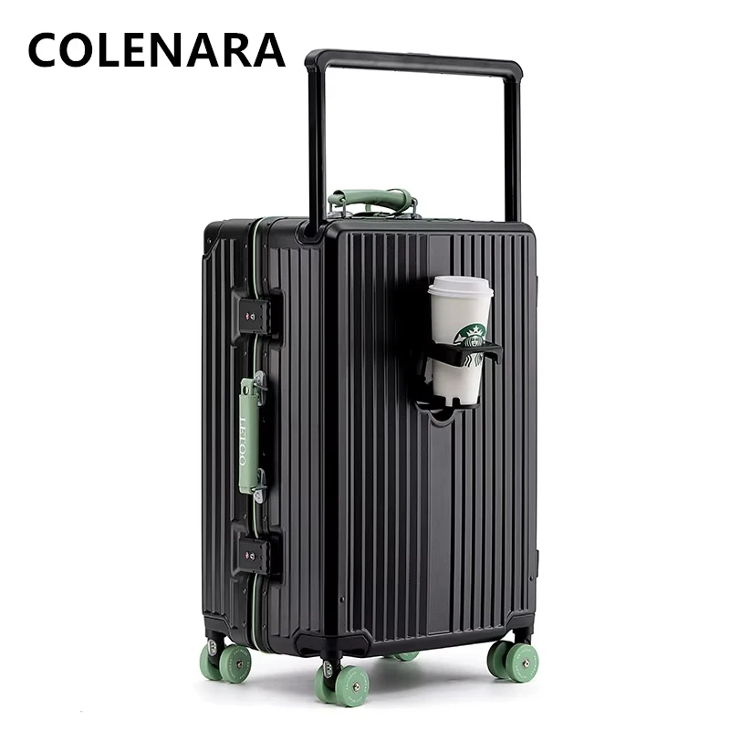 

COLENARA Rolling Suitcase Large Capacity Aluminum Frame Boarding Box Men's PC Trolley Case Wheeled Travel Bag 20“24”26 Luggage