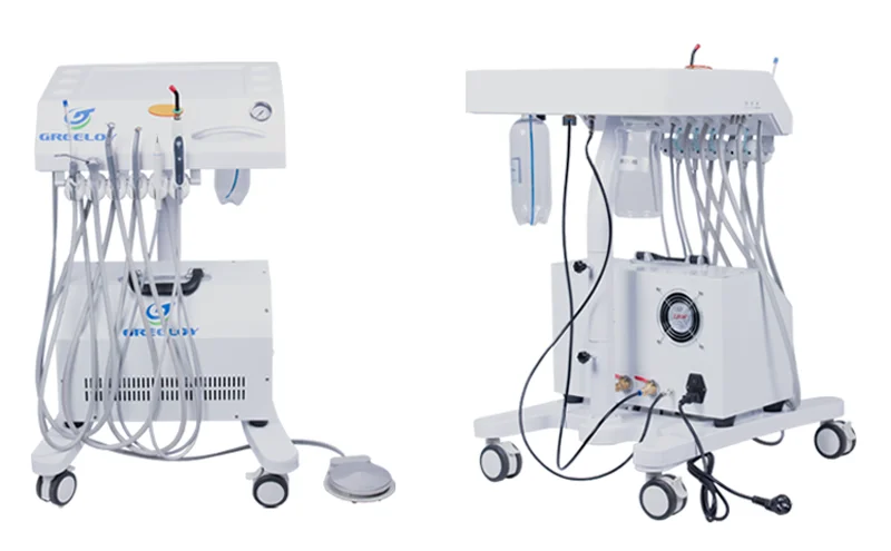 CE Approved GU-P302 Mobile Dental Turbine Unit Cart with GU-P300 600W Portable Oilless Air Compressor for Vet and Human Use