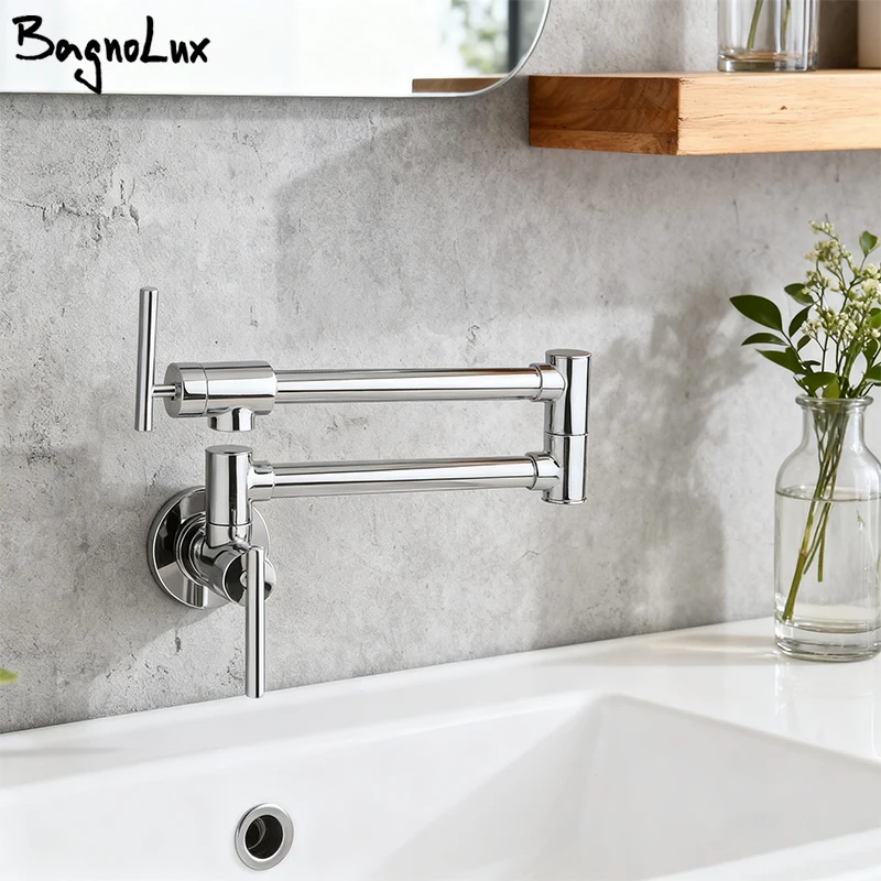 

100% Solid Brass High Quality Single Cold Single Hole Pot Filler Tap Wall Mount Kitchen Faucet In Chrome Nickel Brush Alba Black