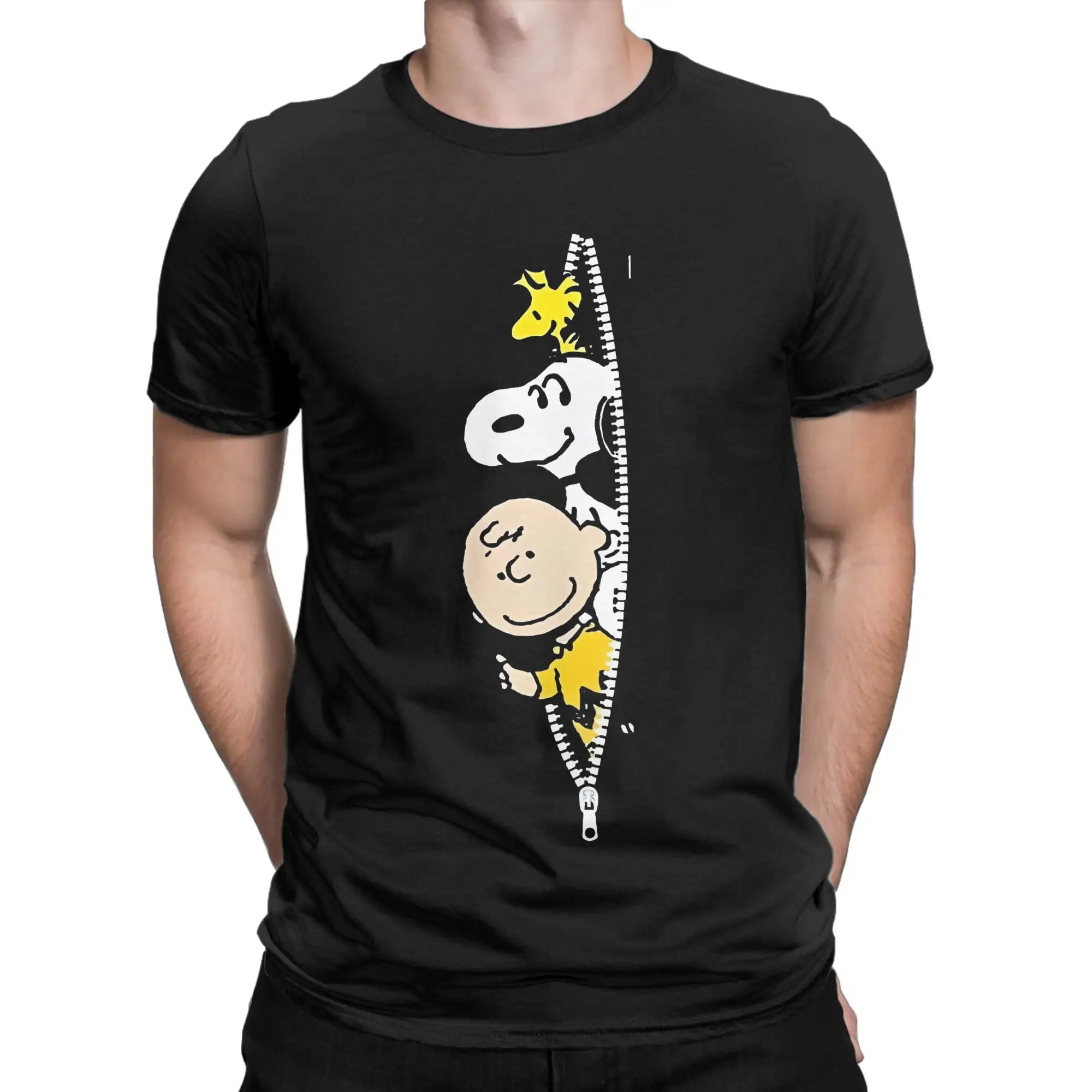 Snoopy  Zipper T Shirt for Men Women Cotton Vintage T-Shirt Round Collar  Tee Shirt Short Sleeve Clothes Birthday Gift