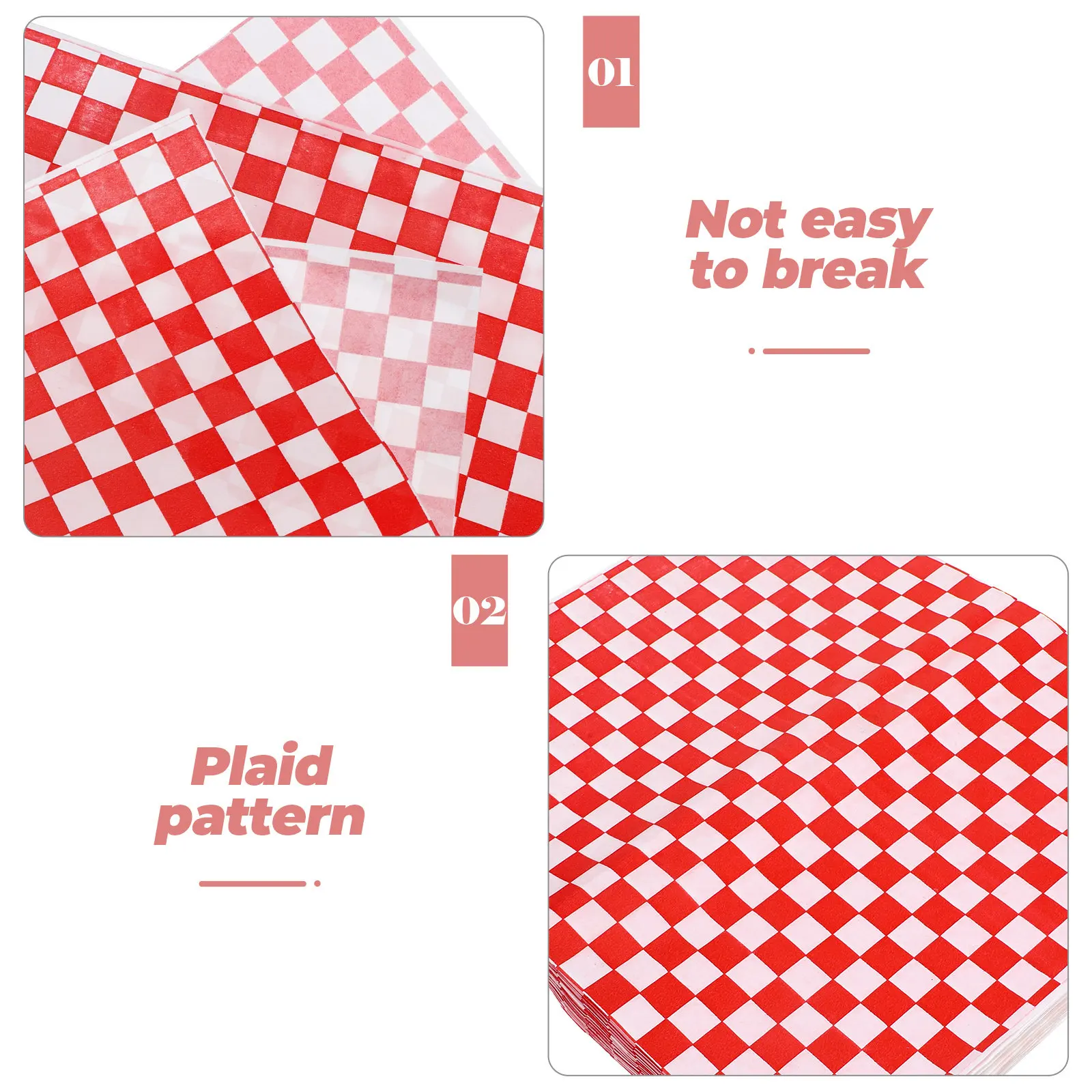 300Pcs Burger Pad Paper Red White Checkered Grease Resistant Food Wrapping Paper for Hamburgers Fried Chicken Pizza Multipurpose