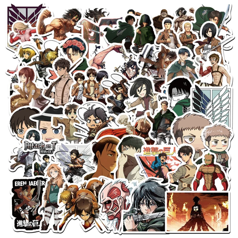 50/30/10 Uds Eren Jaeger Mikasa Ackerman Armin Arlert Popular periférico de animé Graffiti maleta taza pegatinas para ordenador portátil impermeables