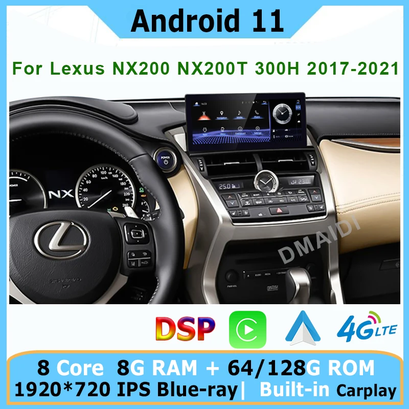 Car Radio Android 11 8G 128G Multimedia Player GPS Navi For Lexus NX NX200 NX200T 300h 2014 -2021 Stereo Auto Video Touch Screen