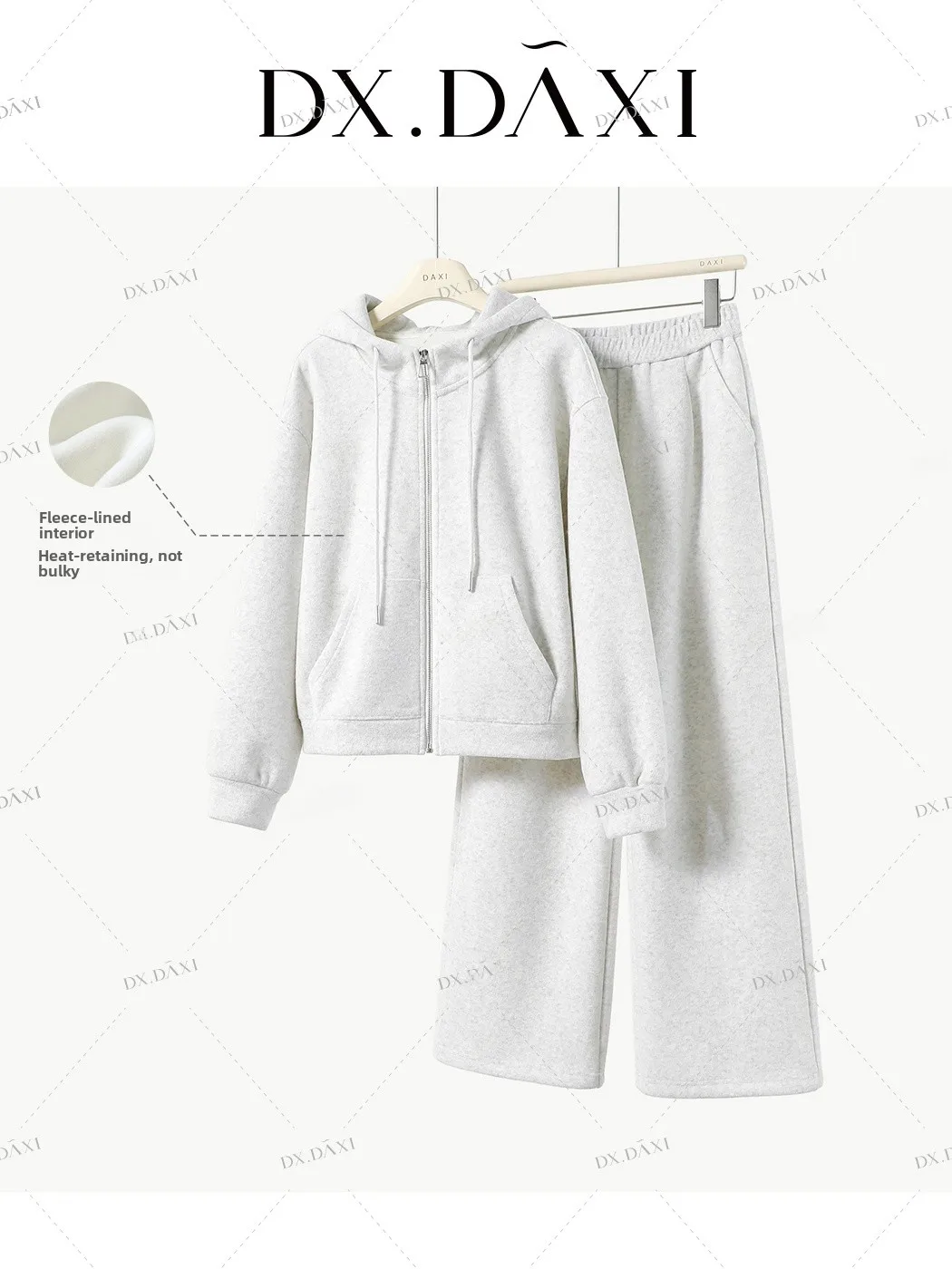 

Fleece Lined Hoodie And Wide Leg Pants Set Women's Lazy Zip up Top Bottoms Two Piece Suit Comfortable Breathable Winter Outfit
