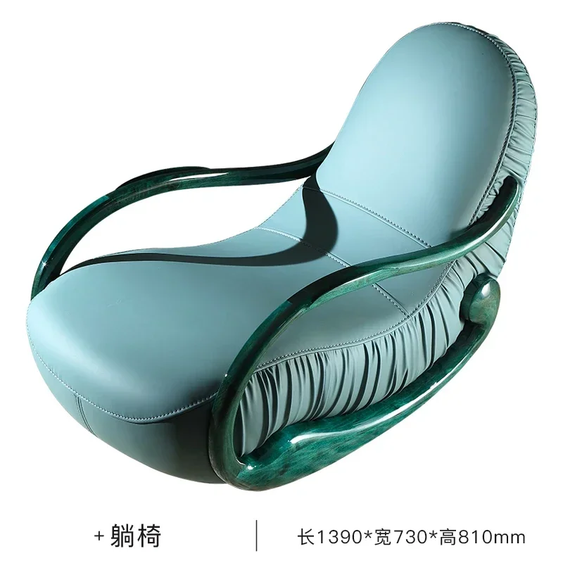 

new styleLight Luxury Art Recliner Rocking Chair Solid Wood Genuine Leather Fashion Leisure Couch ss 7304
