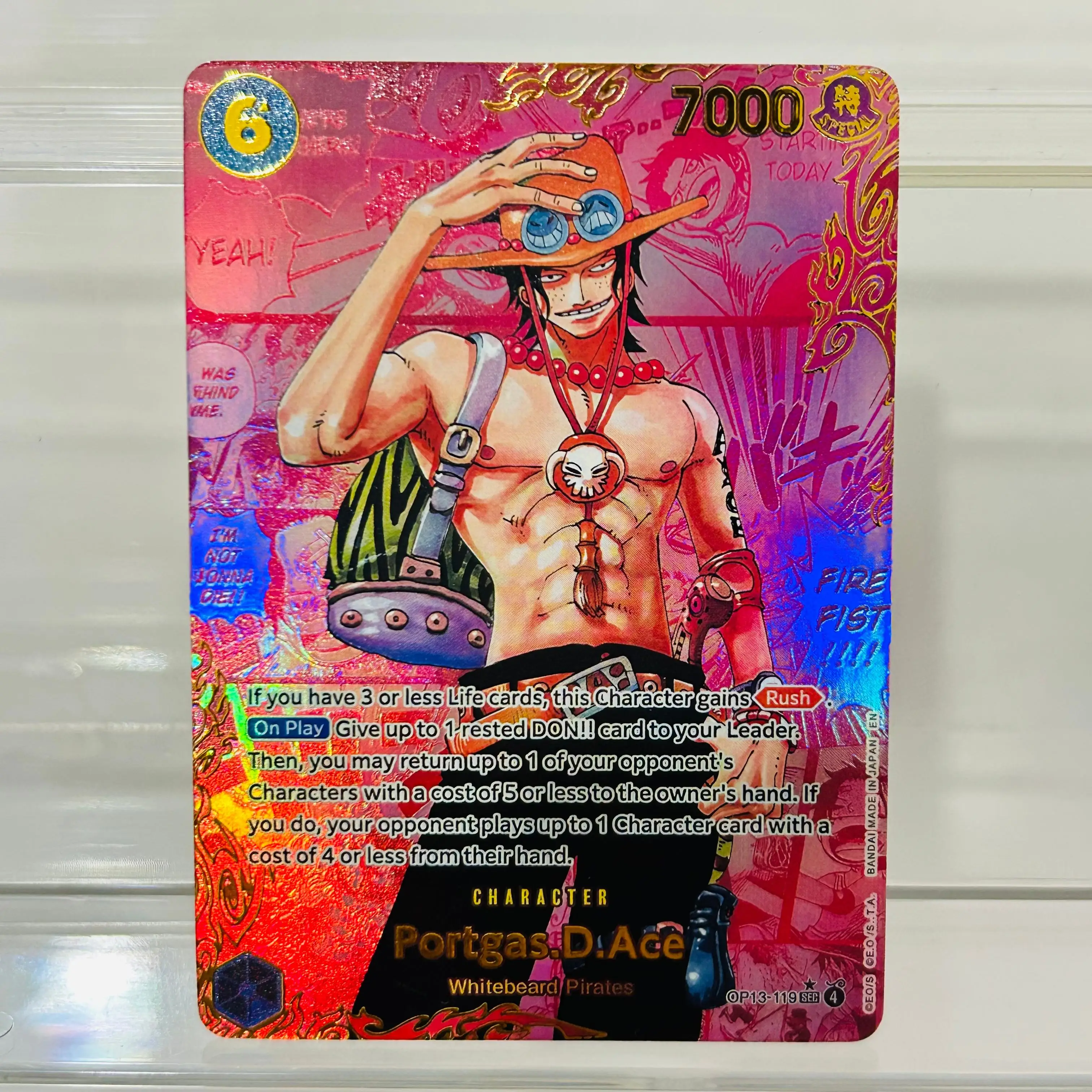 Tarjeta Coleccionable de Anime One Piece Ace OP13-119, Versión en Inglés, Lámina Dorada, Textura Holográfica, Perfecto Estado, DIY Premium