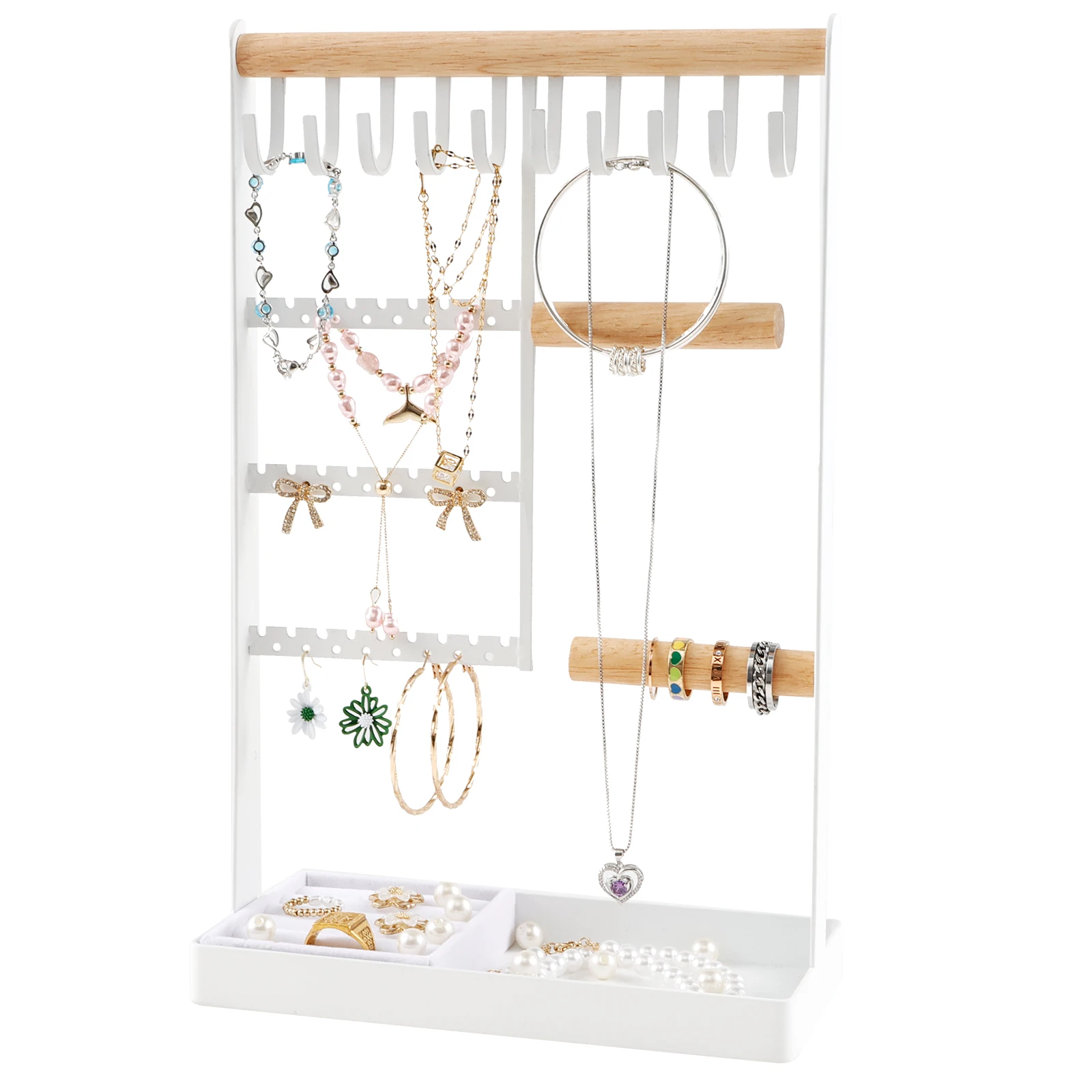 

Jewelry Organizer Stand Multi-Layer Earring Holder Multipurpose Necklace Organizer with Removable Velvet Ring Tray Creative