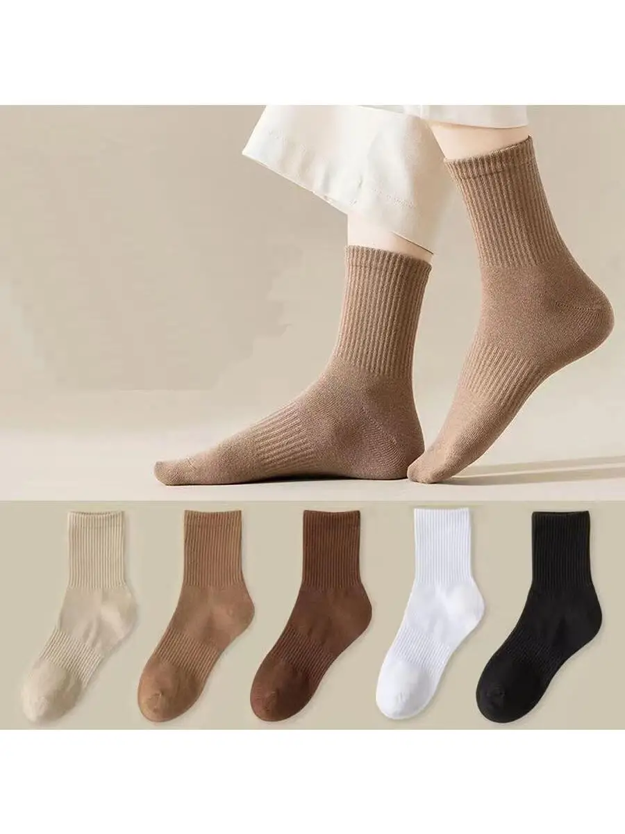 6 pairs of men\'s socks Spring and autumn long deodorant absorbent mid-tube socks Autumn and winter black tall stockings