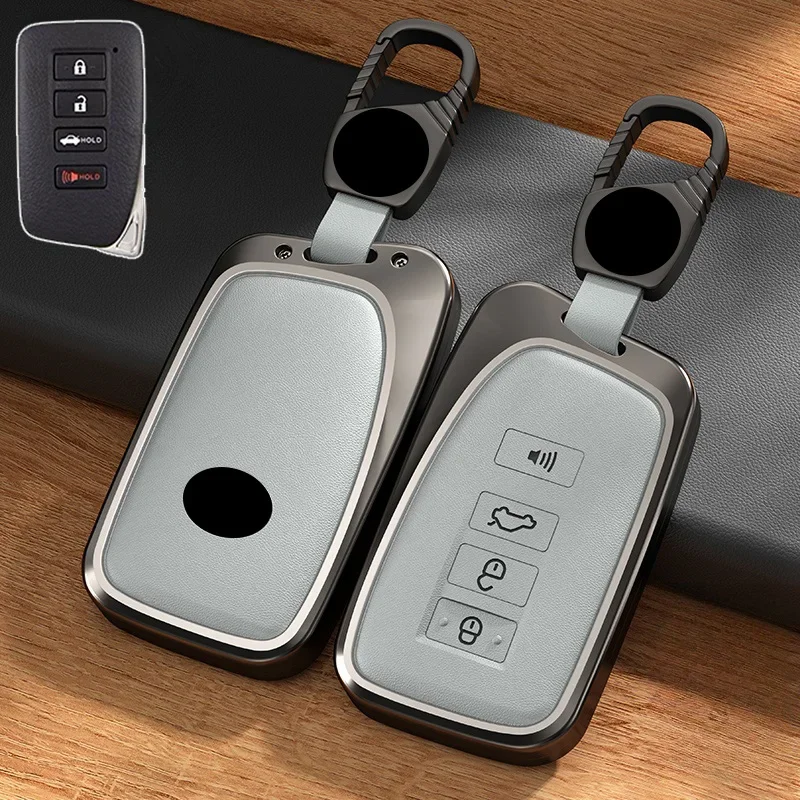 Aluminum Alloy Leather Car Remote Smart Key Fob Case Cover Holder Bag With Keychian For Lexus IS GS RX ES NX LS RC LX