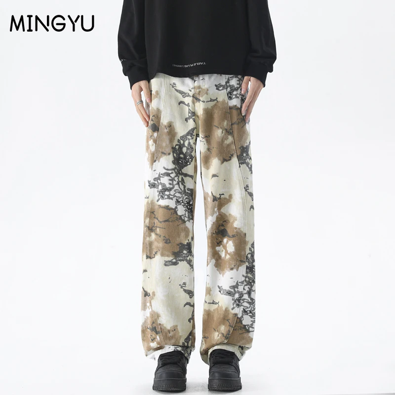 

Graffiti Desert Camouflage Baggy Straight Jeans Men High Street Casual Splicing Cargo Denim Pants Cotton Streetwear Y2k American