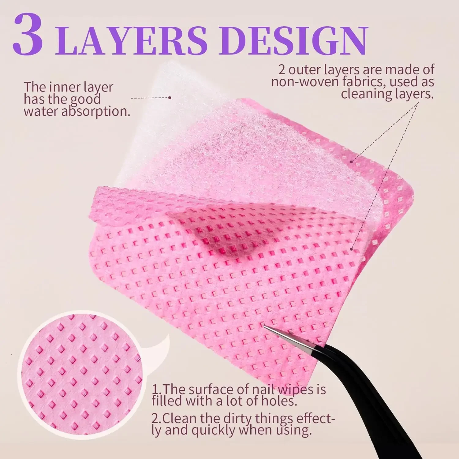 Lingettes professionnelles sans peluches pour les ongles : super absorbantes et sans peluches, parfaites pour le retrait du vernis à ongles et le nettoyage de la colle à cils