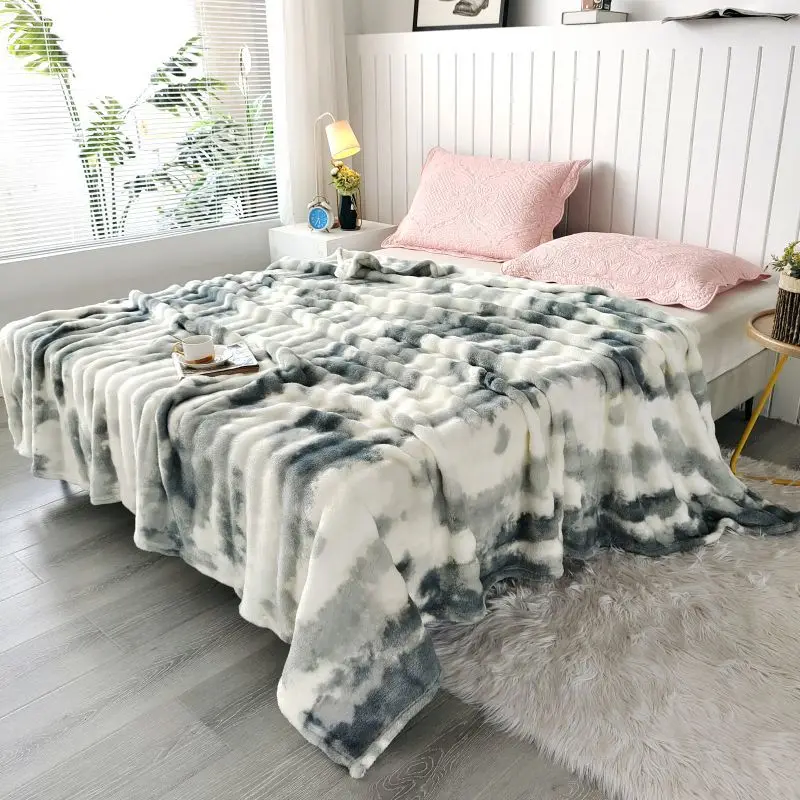 

Fashion Print Tie-dye Bedding Blanket Winter Warm Sofa Blanket Comfortable Flannel Bed Sheet Bedspread Blanket