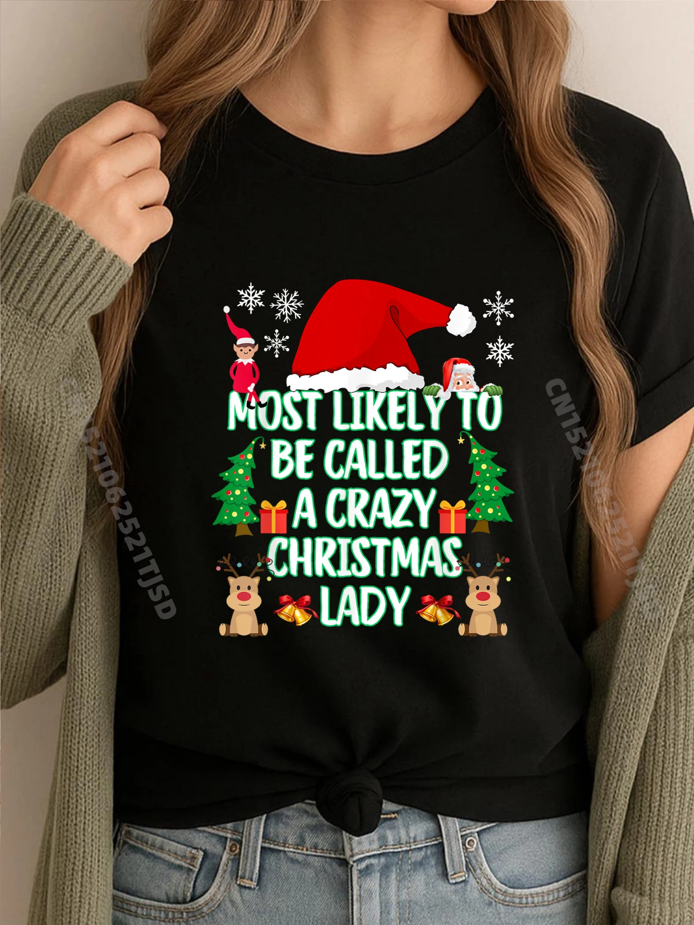 

Most Likely To Be Called A Crazy Christmas Lady Funny T Shirts Woman Men's Clothing Deals Oversized