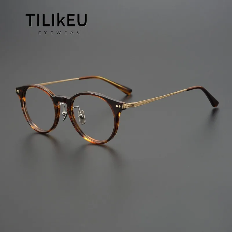 

Japanese Brand Retro Acetate Titanium Glasses Frame Luxury Retro Texture Men Round Eyeframe Women Prescription Eyeglasses Frame