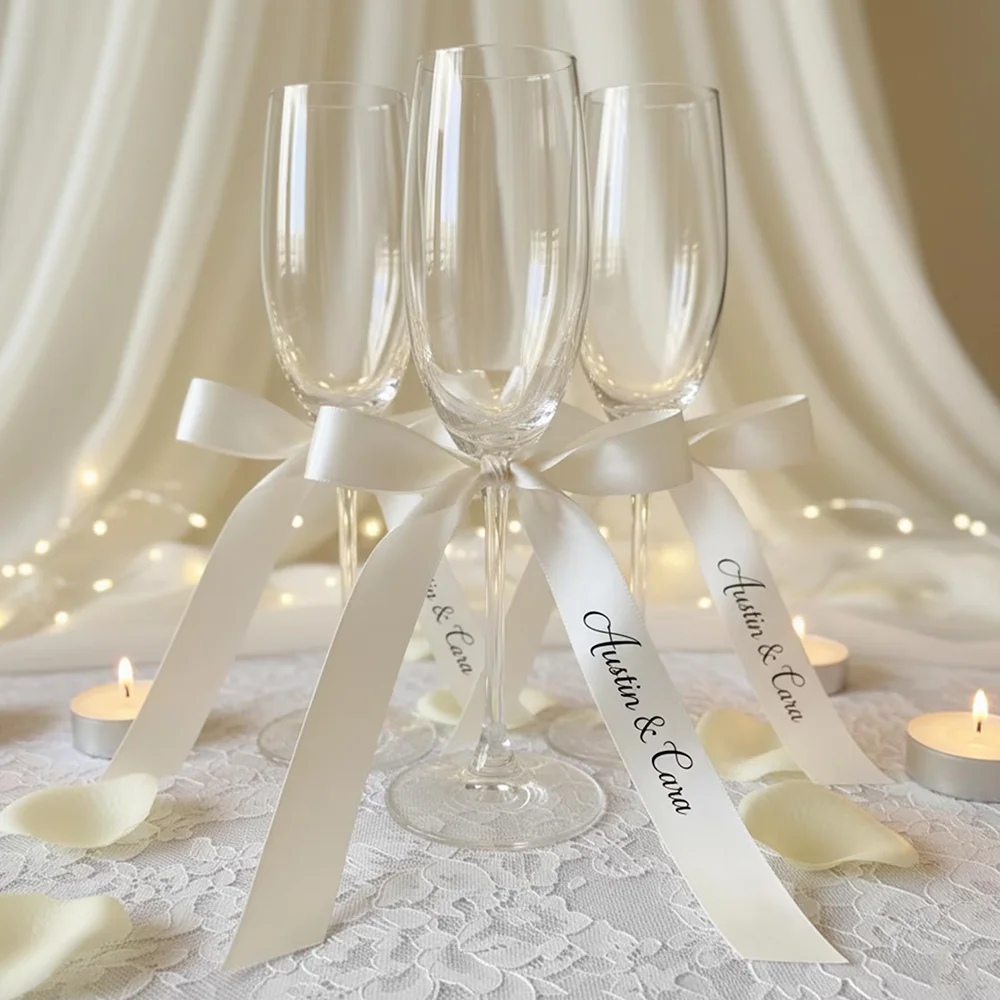 Personalisierte 5-teilige weiße Bänder mit Namen, Hochzeitstagszubehör, Weinglas-Etiketten, Tischservietten-Dekorationen, Sitzkarten für den Empfang – Detail 5