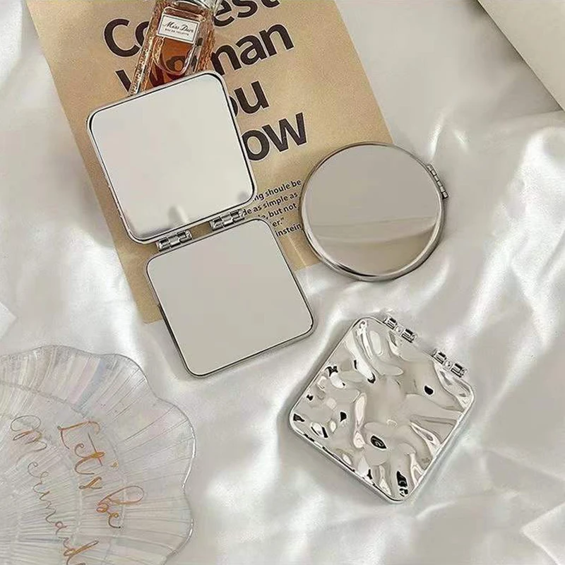 Groothandel Hoge Kwaliteit Roestvrij Staal Make-Up Pocket Spiegel Metalen Gegolfd Gevouwen Spiegel Voor Vrouwen Man