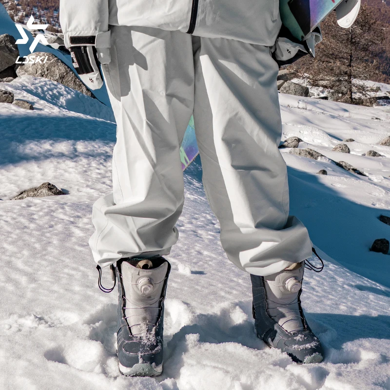 LDSKI Pantaloni da sci Oversize 3L Impermeabile Traspirante Caldo Pile Polare Gonna in Polvere Spessa Snowboard Trekking Pantaloni Donna Uomo