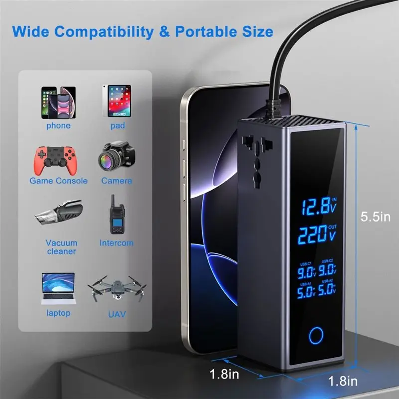 Efficientt-200W DC 12V 24V Car Charging Inverter Car Charging Inverter High Power Fast Charging Automotive Power Inverter