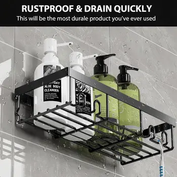 מדף אחסון מדף קיר פנימי לאמבטיה דביק עצמית, שחור 10 best sales ארגז אמבטיה - №8