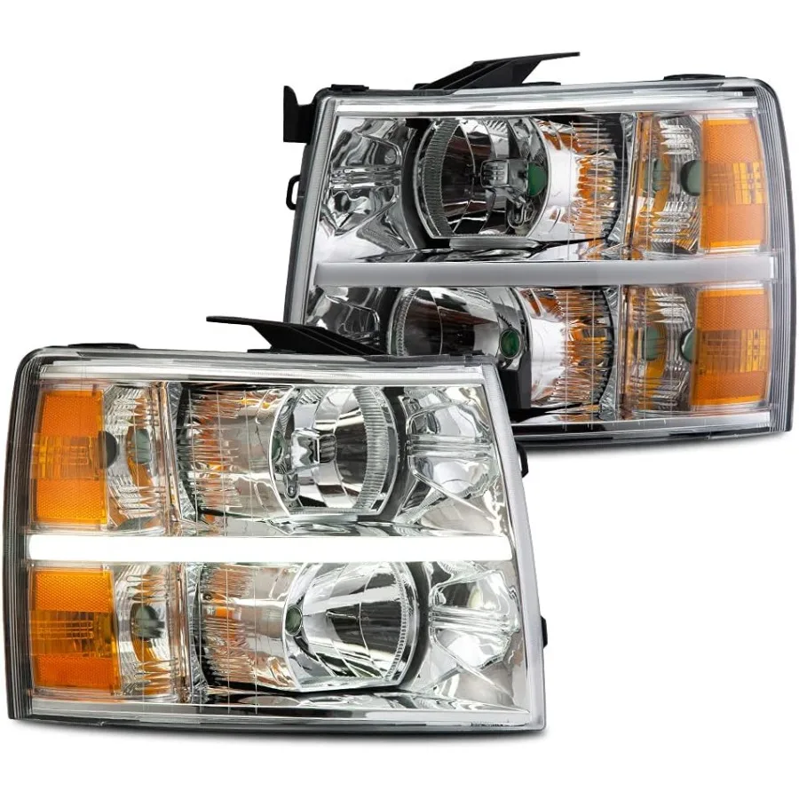 

LED Headlights Assembly for 20072013 Chevy Silverado 1500 and 20072014 Chevy Silverado 2500 3500 HD Models with Clear Lens Chro
