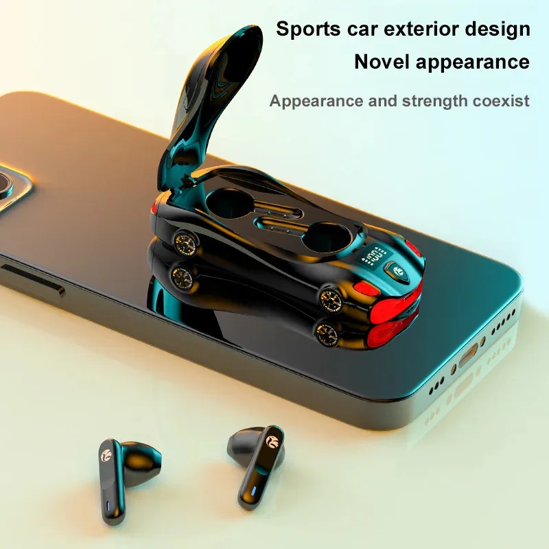 

Creative Super Car Shape Wireless Bluetooth Earphones With Digital Display Low Latency Long Battery Life Earsets For Music Game