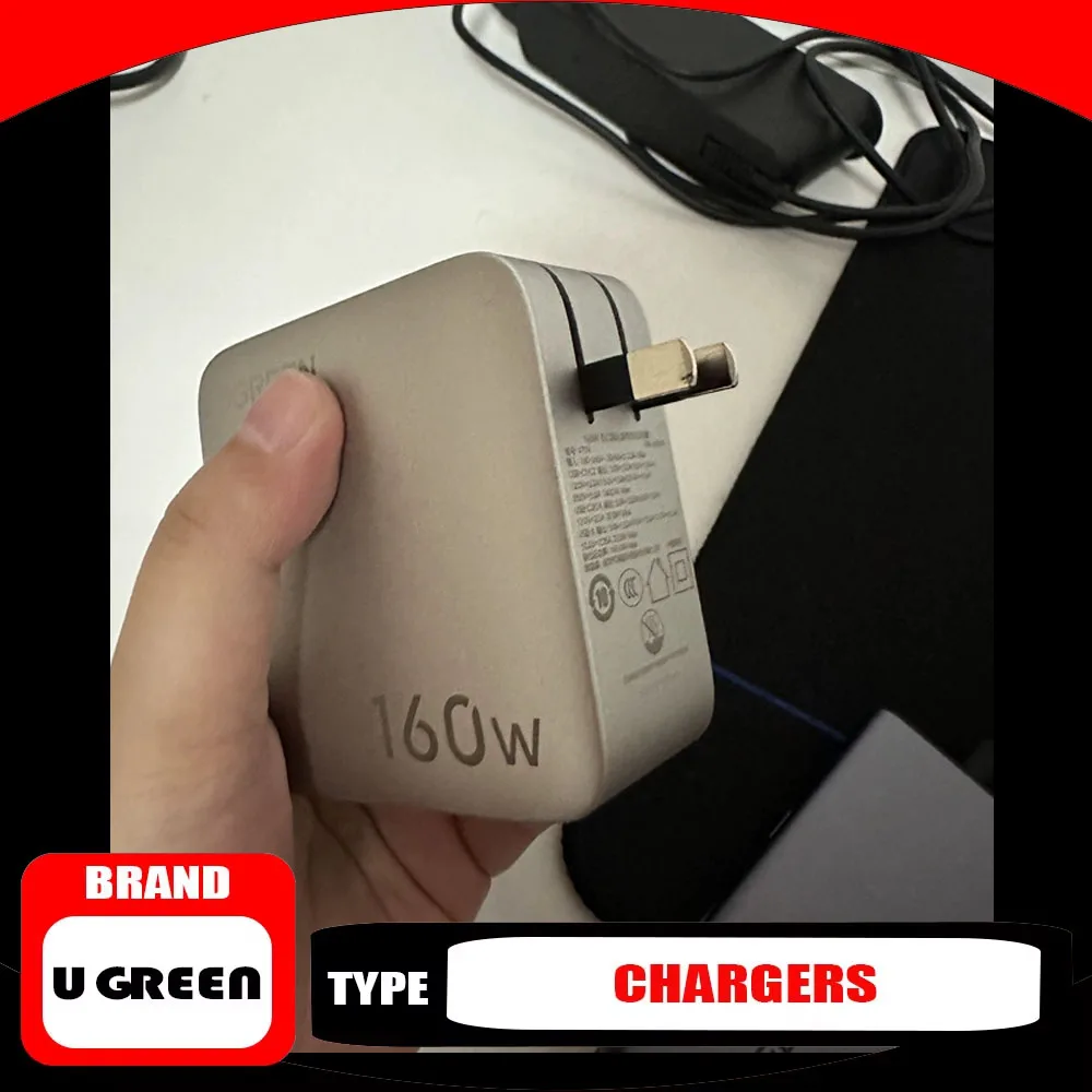 UGREEN 160W Gallium Nitride Charger PD3.1 Fast Charging Intelligent Display 100W Five Mouths 1.5m 240W Braided CC Wire Detailed