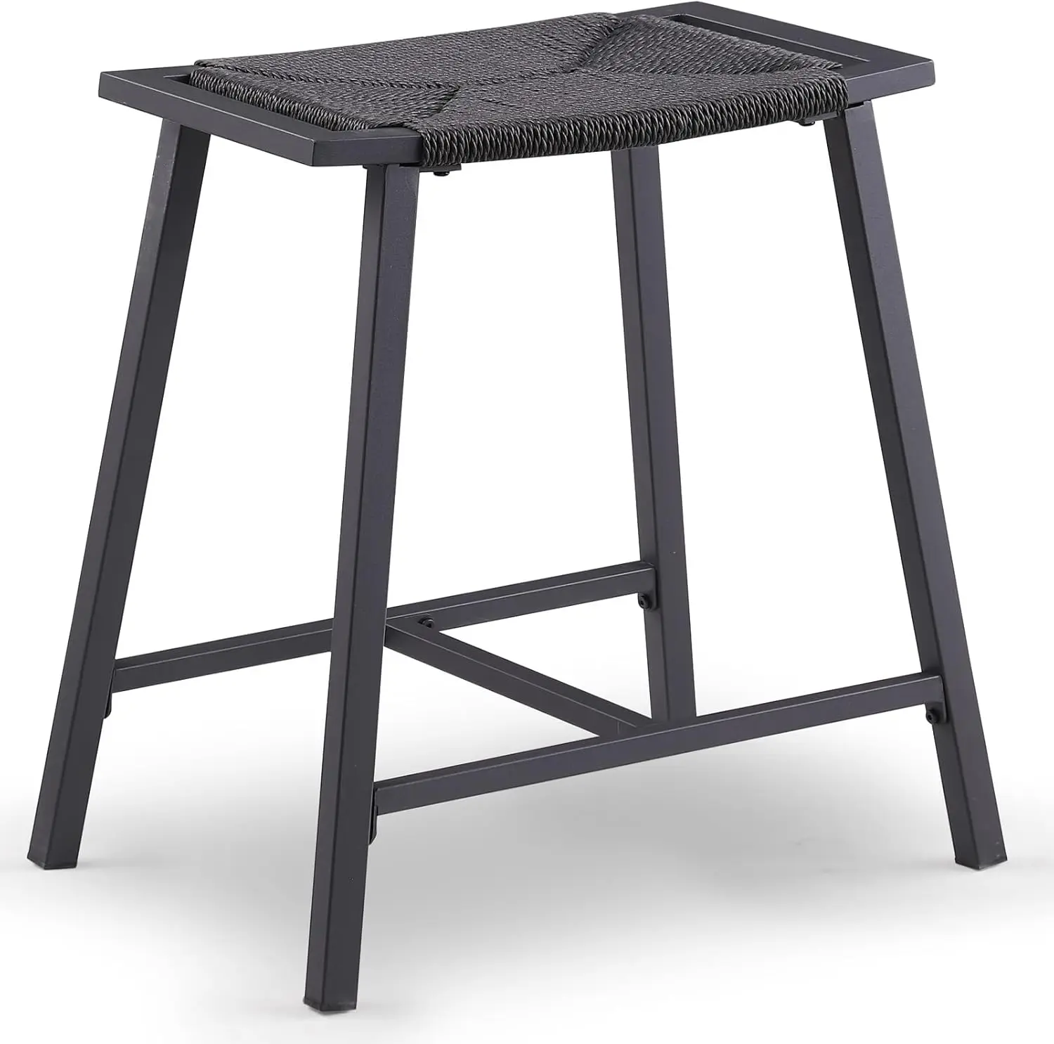 Bar stools, Counter Height Stools, Backless Bar Stool for Kitchen Island, Black Rope Wicker Pattern Weave Seat,Stools