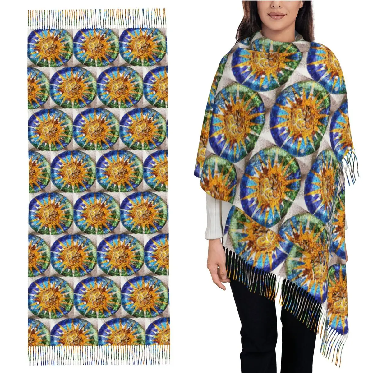 

Gaudi Barselona мозаичный шарф с кисточками, женские мягкие теплые шали и накидки, длинная осенне-зимняя шаль