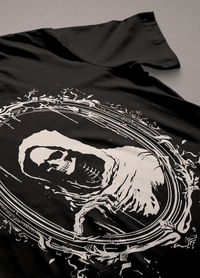 Grim Reaper T-Shirt  Occult Horror Clothing  Spooky Halloween  Black Heavy Death Metal  Gothic Shirt  Skull Skeleton