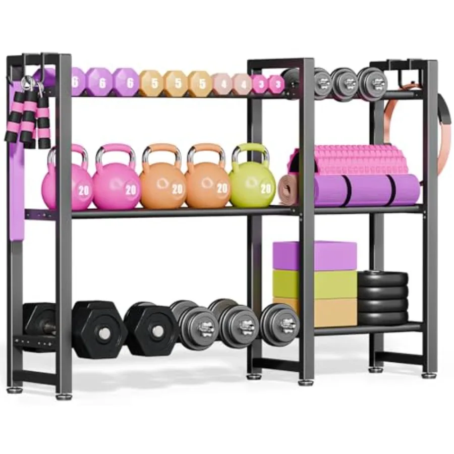 

Многофункциональная домашняя стойка для хранения спортивного инвентаря грузоподъемностью 800 фунтов с боковыми крюками, сверхпрочная регулируемая стойка для хранения гантелей и штанг